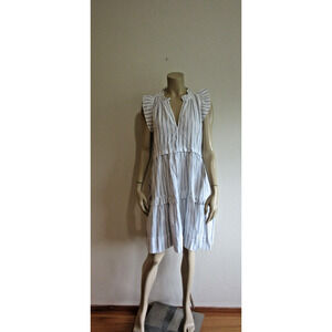 ME+EM Blue & White Stripe 8 Layered Ruffled Short Sleeve Summer Dress